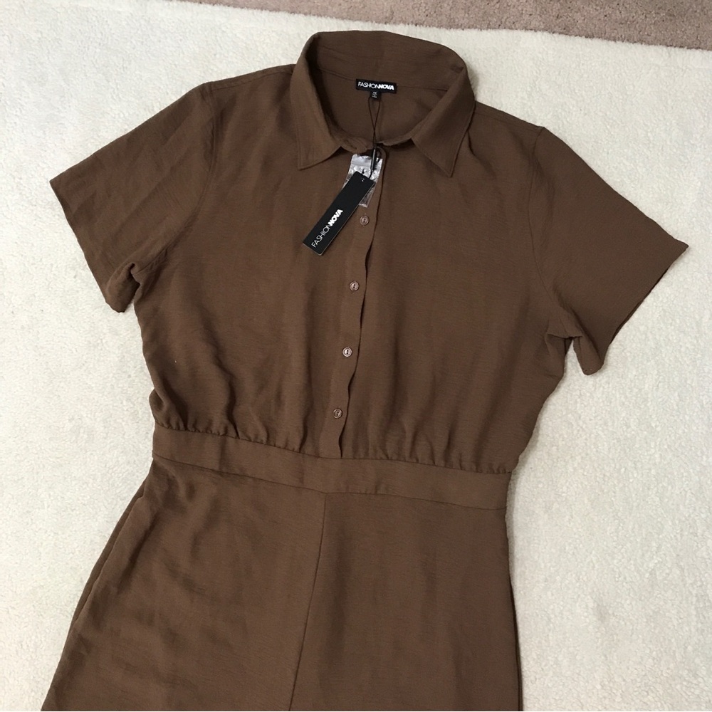 Fashion Nova Wide Leg Jumpsuit Short Sleeve Chocolate Brown Size 1X - Picture 6 of 16
